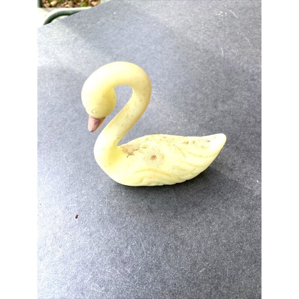 Hand Painted S. Fisher Yellow Soapstone Swan Figurine